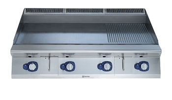 Electrolux Professional E9IIMAAOMIA Modulare Großküchengeräteserie Große Gas-Bratplatte mit 2/3 glatter und 1/3 gerippter kratzfester NitroChrome3 Kochplatte, horizontal, thermostatische Steuerung, inklusive Schaber (Code 391407)