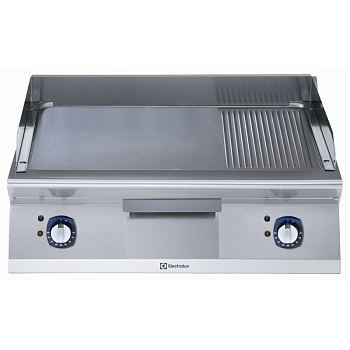 ELECTRIC  FRY TOP-SMOOTH+RIBBED PLATE 800 MM-BRUSHED CHROME (CODE 371347)