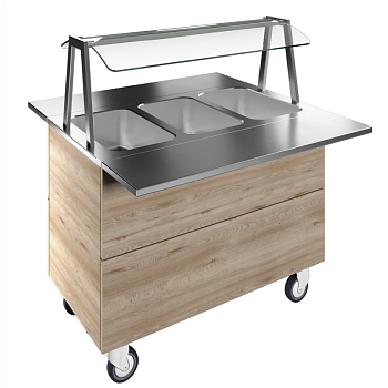 BAIN-MARIE, WATER, THREE WELLS, 3GN+WHEELS H=900MM OVERSHELF W/LED LIGHTS (CODE 322004)