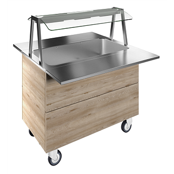BAIN-MARIE, WATER, SINGLE WELL, 3GN+WHEELS H=900MM OVERSHELF WITH HOT LIGHTS (CODE 322019)