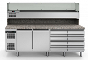 Pizza counters 2-door and 12-drawer Refrigerated Counter with Show Case (Code 725189)