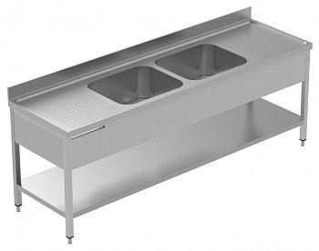 Electrolux Professional LSGLG2426E SINK UNIT 2 BOWLS+DRAINERS 2400MM+SHELF (Code 134120)