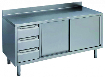 Standard Preparation 1600 mm Table with 3 Left Drawers,Upstand & Sliding Doors (Code 133170)