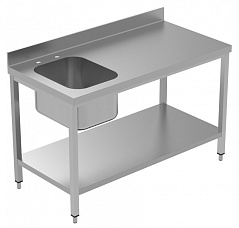 Electrolux Professional LSGTL1410S WORK TABLE L/H BOWL 1400MM+UPSTAND+SHELF (Code 134106)
