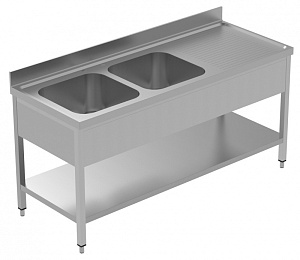 Electrolux Professional LSGLG1826D SINK UNIT 2 BOWLS+R/H DRAINER 1800+SHELF (Code 134116)