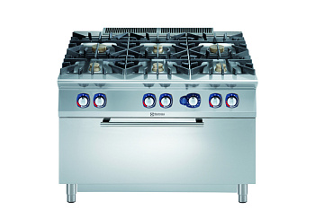 Electrolux Professional E9AANABJMIE Modulare Großküchengeräteserie 900XP Gasherd mit 6 Brennern (2x10 kW, 4x6 kW) auf großem Gasofen (12 kW) mit 3-mm-Arbeitsplatte (Code 391463)