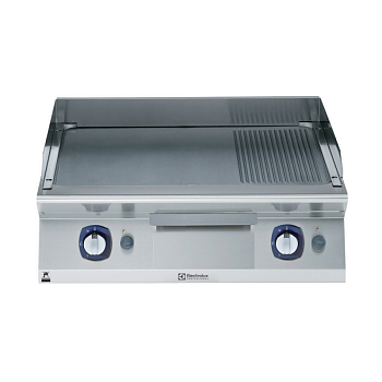 GAS FRY TOP-SMOOTH+RIBBED PLATE 800 MM-BRUSHED CHROME (CODE 371335)