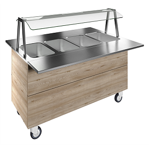 Electrolux Professional F02H4AW02S BAIN-MARIE, WATER, FOUR WELLS, 4GN+WHEELS H=900MM OVERSHELF W/LED LIGHTS (CODE 322005)