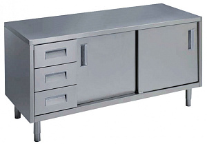 Electrolux Professional MTA1600SXPN Standard Preparation 1600 mm Table with 3 Left Drawers & Sliding Doors (Code 133262)