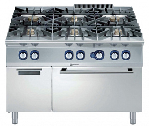 Electrolux Professional E9GCGL6C10 6-BURNER GAS RANGE+OVEN+CUPBOARD 1200 MM (Code 391013)