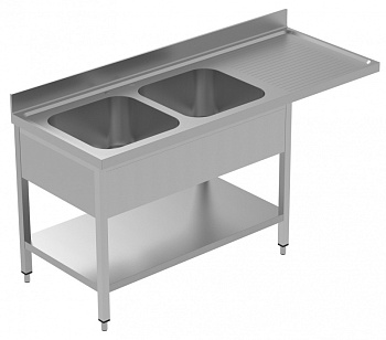 SINK UNIT DW 2 BOWL R/H DRAIN.1800+SHELF (134066)