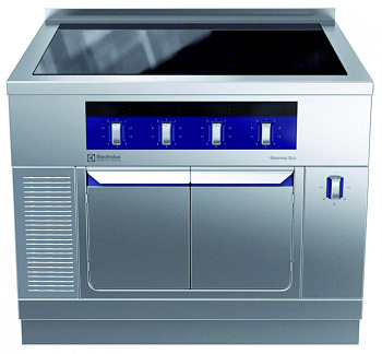 Modular Cooking Range Line thermaline 90 - 4 Zone Full Surface Induction Top on Warming Cabinet, 1 Side, Backsplash, H=800 (Code 589855)