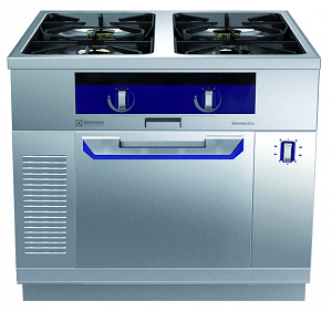 Electrolux Professional MCQNECJCVO Modular Cooking Range Line thermaline 90 - 4-Burner Gas Top with Ecoflam on Passthrough Static Gas Oven, 2 Sides, H=700 (Town G (Code 593347)
