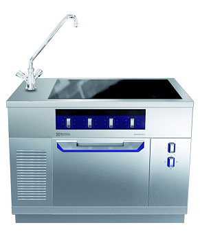 Electrolux Professional MCJHEAK8AO Modulare Großküchengeräteserie thermaline 90 - Vollflächen-Induktionskochfeld auf statischem Elektrobackofen, mit linkem Hahn, einseitig bedienbar (Code 589887)