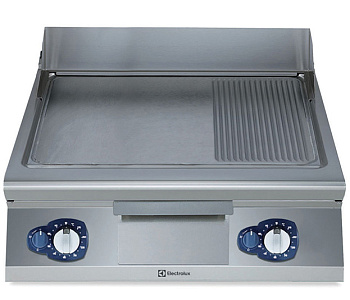 GAS FRYTOP SMOOTH+RIBB.SLOPED PL.800 MM (Code 391051)