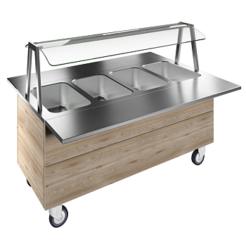BAIN-MARIE, WATER, FOUR WELLS, 4GN+WHEELS H=750MM OVERSHELF W/LED LIGHTS (CODE 322053)