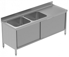 Electrolux Professional GLG2126DXP SINK CUPBOARD 2 BOWLS+R/H DRAINER 2100MM (Code 134141)
