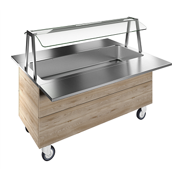 BAIN-MARIE, WATER, SINGLE WELL, 4GN+WHEELS H=750MM OVERSHELF W/LED LIGHTS (CODE 322050)