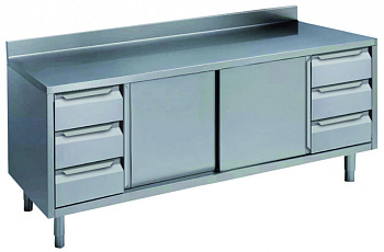 Standard Preparation 2000 mm Table with 3 +3 Drawers,Upstand & Sliding Doors (Code 133173)
