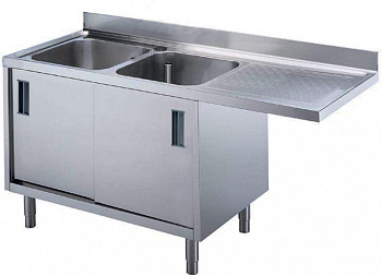 Premium Preparation 1800 mm Cupboard Sink for Dishwasher with 2 Bowls & Right Drainer (Code 132931)