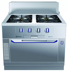 Electrolux Professional MBQMGBHCVO Modular Cooking Range Line thermaline 85 - 4-Burner Gas Top on Static Gas Oven with Ecoflam, 1 Side, Backsplash (Town Gas) (Code 593121)