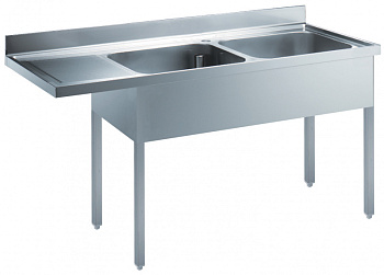 Standard Preparation Sink for Dishwasher with 2 Bowls & Left Drain (Code 133198)