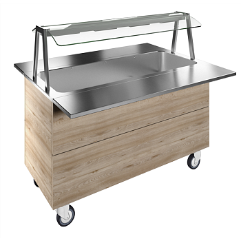 BAIN-MARIE, WATER, SINGLE WELL, 4GN+WHEELS H=900MM OVERSHELF WITH HOT LIGHTS (CODE 322020)