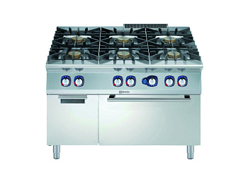 Electrolux Professional E9AAOABFMIE Modulare Großküchengeräteserie 900XP Gasherd mit 6 Brennern (je 10 kW) und Gasofen (8,5 kW) mit Schrank und 3-mm-Arbeitsplatte (Code 391465)