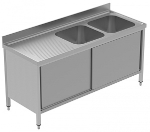 Electrolux Professional GLG1826SXP SINK CUPBOARD 2 BOWLS+L/H DRAINER 1800MM (134141)