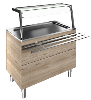 Electrolux Professional F14C3AF01W Flexi System Kühlplatte aus Edelstahl mit Unterbau (3 GN Behälterkapazität) mit Füsse Tablar mit LED-Beleuchtung und drei Tablettrutschen(Kundenseite) aus Edelstahl, H=900mm (Code 322097)