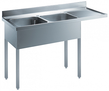 Standard Preparation Sink for Dishwasher with 2 Bowls & Right Drain (Code 133195)