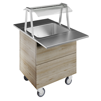 BAIN-MARIE, WATER, SINGLE WELL, 2GN+WHEELS H=900MM OVERSHELF WITH HOT LIGHTS (CODE 322018)