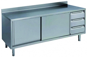 Electrolux Professional NTA2010DXP Standard Preparation 2000 mm Table with 3 Right Drawers,Upstand & Sliding Doors (Code 133171)