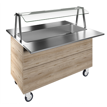 BAIN-MARIE, WATER, SINGLE WELL, 4GN+WHEELS H=900MM OVERSHELF W/LED LIGHTS (CODE 322002)
