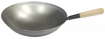 S/S IND.WOK PAN+WOODEN HANDLE,DIAM=360MM (Code 910613)
