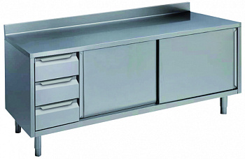 Standard Preparation 2000 mm Table with 3 Left Drawers,Upstand & Sliding Doors (Code 133172)