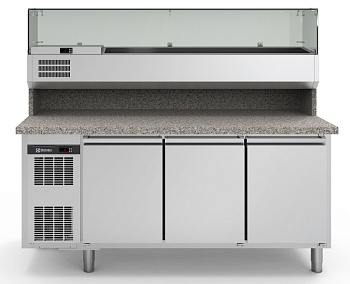 Electrolux Professional RCSH3D Pizza-Schauvitrine 3-türige Kühltheke mit Vitrine, 0+10°C, AISI 304, R290 (Code 725190)