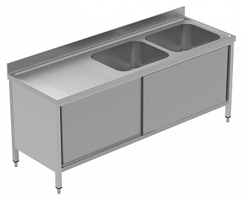 Electrolux Professional GLG2126SXP SINK CUPBOARD 2 BOWLS+L/H DRAINER 2100MM (Code 134142)