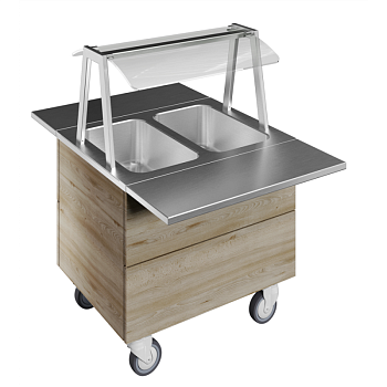 BAIN-MARIE, WATER, TWO WELLS, 2GN+WHEELS H=750MM OVERSHELF W/LED LIGHTS (CODE 322051)
