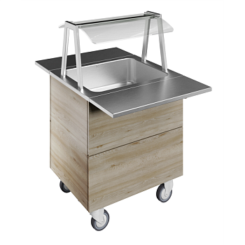 BAIN-MARIE, WATER, SINGLE WELL, 2GN+WHEELS H=900MM OVERSHELF W/LED LIGHTS (CODE 322000)
