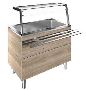 Electrolux Professional F11C3AF01W Flexi System Kühlwanne, statisch mit Ventilator gekühlt in einem Unterbau (3 GN Behälterkapazität) mit Füsse,  Tablar mit LED-Beleuchtung und drei Tablettrutschen(Kundenseite) aus Edelstahl, H=900mm (Code 322094)
