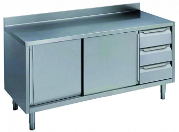 Standard Preparation 1600 mm Table with 3 Right Drawers, Upstand & Sliding Doors (Code 133169)